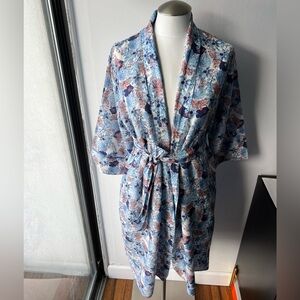 PAPINELLE Womens S Cotton Silk Mid Length Lightweight ¾ Sleeve Robe Belted Used